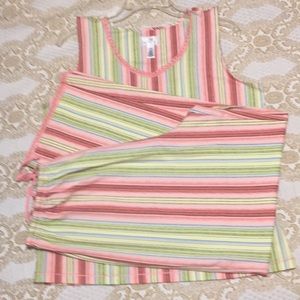 NWOT CLASSIC ELEMENTS Pink and Green Striped Matching Pajama Separates